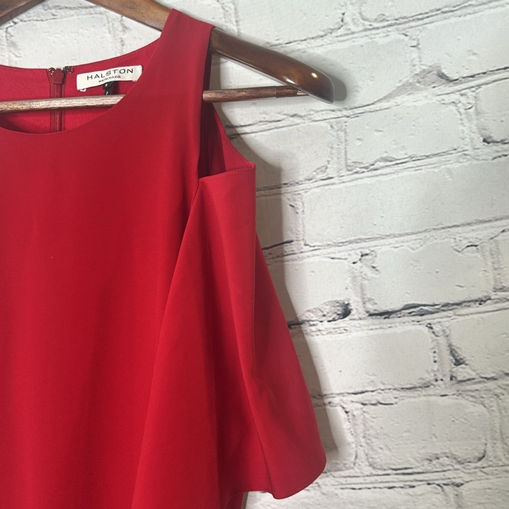 Halston Heritage Red Cold Shoulder Long Gown Size 8 Excellent Condition - Picture 11 of 12
